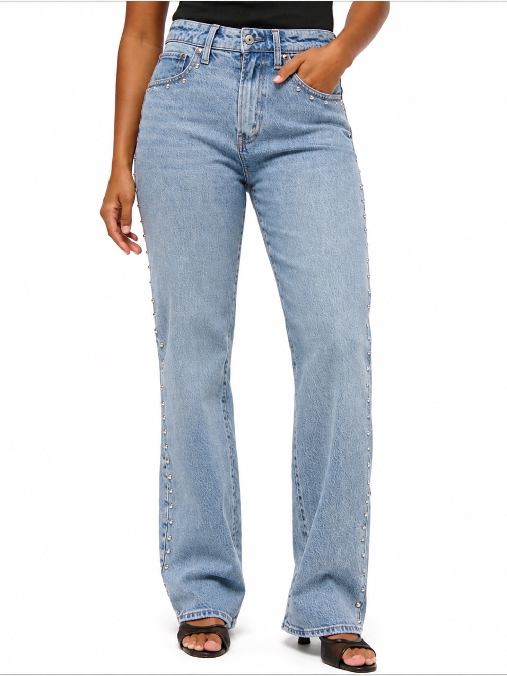 Abercrombie & Fitch Curve Love High Rise 90’s Relaxed Studded Jeans